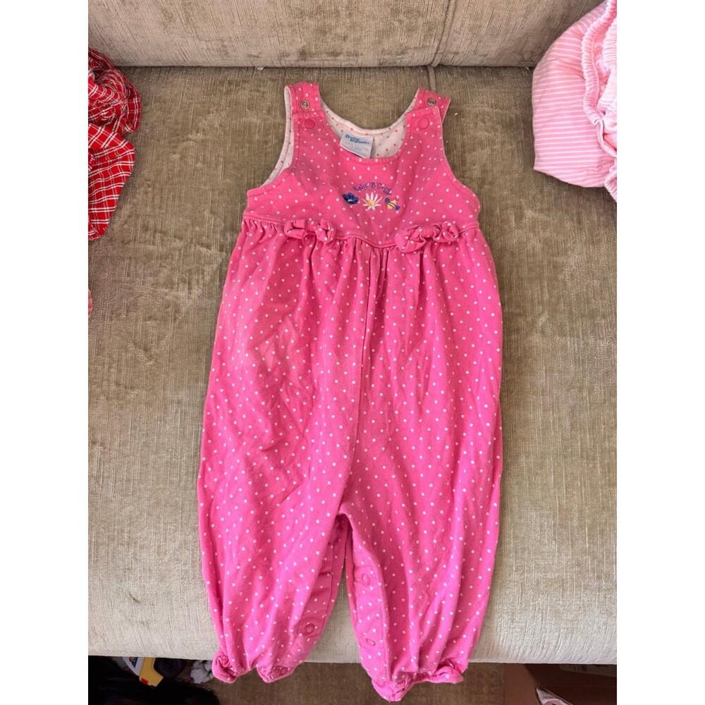 Vintage OshKosh B'Gosh Infant Girl Pink White Dot One Piece Bows Size 12 Months
